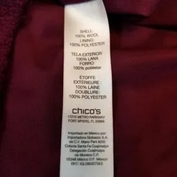 Chico's Boiled Wool Full Zip Lined Jacket Mock-Neck Styling Deep Berry - Picture 6 of 7